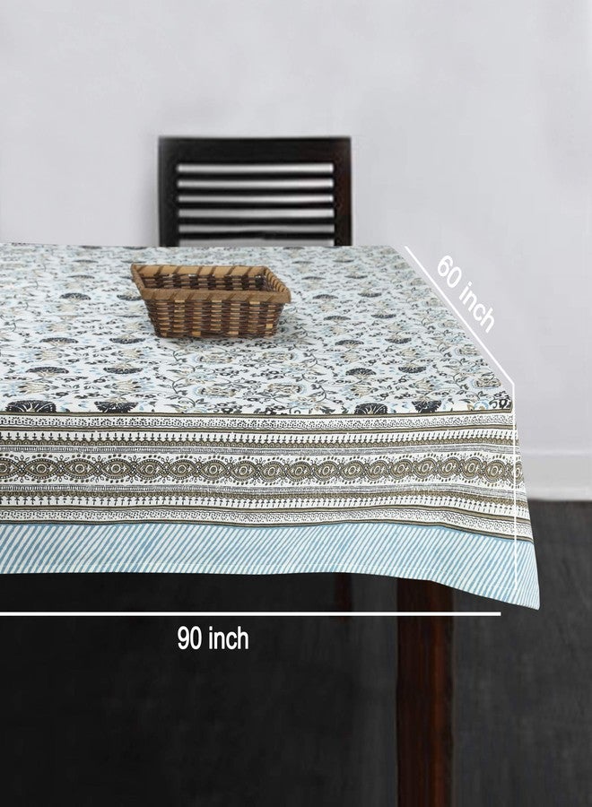 BLOCKS OF INDIA Hand Block/Batik Printed Cotton Rectangular Table Cloth for 6 Seater Dining Table (60 Inch X 90 Inch, Grey Floral, Pack of 1) - Image 5